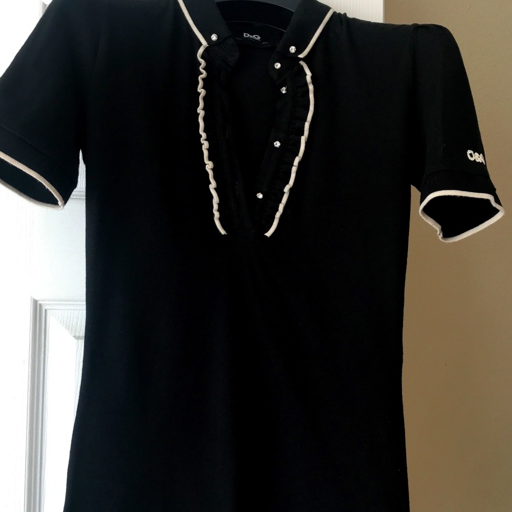 D&G Black Short Sleeve Tee with White Trim